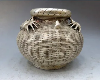 Kinija sidabro rankų darbas gražus, išraižytas krabų krepšelį žuvų puodą, skulptūra, Statula