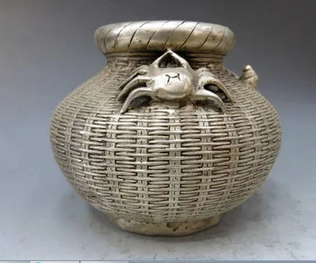 Kinija sidabro rankų darbas gražus, išraižytas krabų krepšelį žuvų puodą, skulptūra, Statula