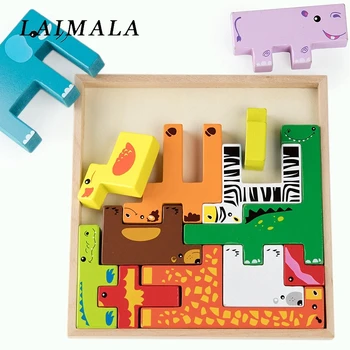 Medinės 3D Puzzle Dėlionės, Žaislai Vaikams, Cartoon Gyvūnų Transporto priemonės Medienos Galvosūkiai Intelekto Vaikams, Kūdikių Ankstyvojo Švietimo Žaislas