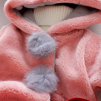 Baby Girl Žiemos Paltai Mergina Triušio Ausis Gobtuvu Kailio Vilnos Megztinis Animacinių Filmų Besišypsantis Veidas Plius Aksomo Storas Šiltas Pliušinis Kailis Baby Kailis