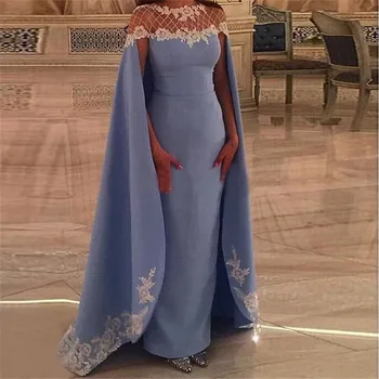 Motina Oblubienicy Suknelė Seksualus Šviesiai Mėlyna Satino Šalies vakarinę Suknelę Su Ilgu Pelerinos turkijos ir Saudo Arabija, Chalatai Abaja Dizainas