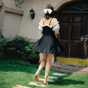 STAERK dydžio sijonas stilių vienas gabalas juoda ir balta jauna sexy padengti pilvo rodyti plonas Princesė ventiliatorius, karšto pavasario maudymosi kostiumėlį