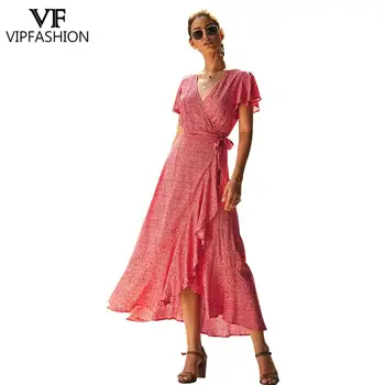 VIP MADOS 2021 m. Vasarą Seksualus V-Kaklo Moterų Suknelė Atsitiktinis Plius Dydis Paplūdimio Atostogų Streetwear Elegantiškas Kostiumas Dot Spausdinti Ilga Suknelė