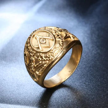 Masonai aukso žiedas Europos ir Amerikos retro papuošalai vyrams iš nerūdijančio plieno žiedas