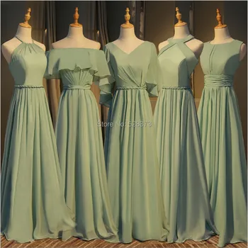 YNQNFS BD3 Elegantiškas Šifono Kelių Spalvų Apynasrio Bridesmaid Dresses Alyvuogių Žalia Realios Nuotraukos