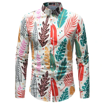 Coloful Lapai Spausdinami Marškinėliai Vyrams 2020 M. Visiškai Nauja, Ilgomis Rankovėmis Plius Dydis Marškinėliai Vyrams, Atsitiktinis Atostogų Šalis Havajų Marškinėliai Vyrų Chemise