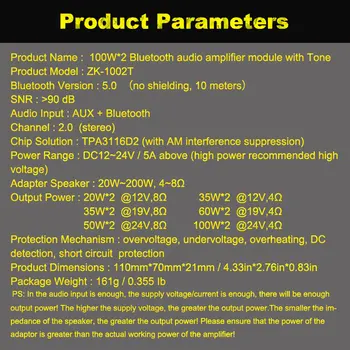 ZK-1002T TPA3116D2 Bluetooth 5.0 žemų dažnių Stiprintuvo Valdybos 2X100W 2.0 Kanalo Didelės Galios o Stereo Stiprintuvas Valdyba