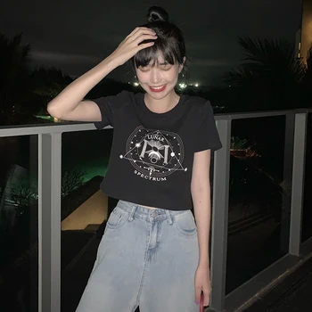 Moterų korėjos Harajuku Prarasti Laiškas Spausdinti Atsitiktinis marškinėliai moteriški marškinėliai Topai Japonijos Kawaii Ponios Ulzzang Drabužiai Moterims