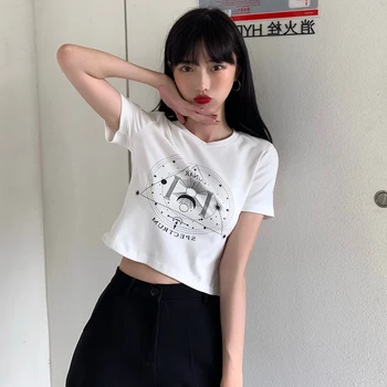 Moterų korėjos Harajuku Prarasti Laiškas Spausdinti Atsitiktinis marškinėliai moteriški marškinėliai Topai Japonijos Kawaii Ponios Ulzzang Drabužiai Moterims