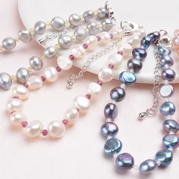 ASHIQI Gamtos Baroko perlų Papuošalų Rinkiniai Nekilnojamojo Gėlavandenių perlų Vėrinį Natūralių Kristalų, Apyrankės moterims, Naują Atvykimo