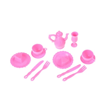 12Pcs/setcutePlastic lėlių virtuvės tablewares rožinės spalvos Mini Stalo Peilis Patiekalų Doll House Baldai, Dekoras