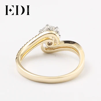 EDI Grožio ir Žvėrys Rose Dizaino Žiedas 14 karatų Geltonasis Auksas 1CT Moissanites Deimantų Akcentais Vestuvinis Žiedas