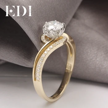EDI Grožio ir Žvėrys Rose Dizaino Žiedas 14 karatų Geltonasis Auksas 1CT Moissanites Deimantų Akcentais Vestuvinis Žiedas