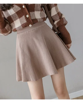 Megztas sijonas-line sijonas 2020 m. rudens ir žiemos naujų korėjos aukšto juosmens megztas sijonas moterų mielas sijonas