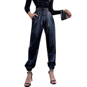 Gotikos didelis matinis ryšuliais darbo drabužiai moterų raišteliu retro dirbtiniais odos kelnės