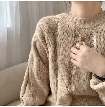 Twist Prarasti Moterų Megzti Megztinis Megztinis Ilgomis Rankovėmis, Minkšta Traukti Femme Korėjos 2020 M. Rudens, Žiemos, Derliaus Elegantiškas Megztiniai Vadimas