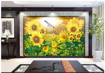 Custom 3d tapetai, 3d sienų freskomis tapetai Saulėgrąžų Gėlių tapetai Jūros Vaizdingas Gamtos Kraštovaizdžio freskos TV foną, sienos deocr