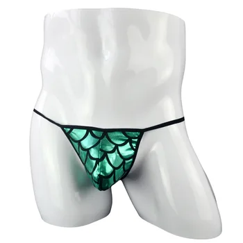 Vyriški mažas juosmens seksualios vyriškos kelnaitės žvynų dizaino dirbtiniais odos kelnės Apatiniai, bikini ZJH864