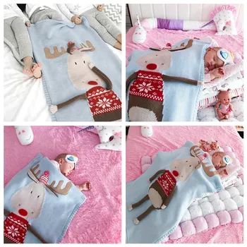 Naujagimio Megzti Antklodė Mielas Kalėdų Elnias Modelis Antklodė Kūdikiams, Vaikams, Sofa-Lova Paplūdimio Sušvelninti Šilta Vonia Rankšluostį Vaikus #SS