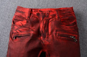 Nauji vyriški vyrai bordo pledas slim-fit mados atsitiktinis kelio ilgis slim straight ruožas džinsinio šortai raudona džinsai
