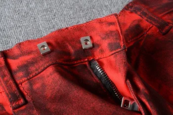 Nauji vyriški vyrai bordo pledas slim-fit mados atsitiktinis kelio ilgis slim straight ruožas džinsinio šortai raudona džinsai