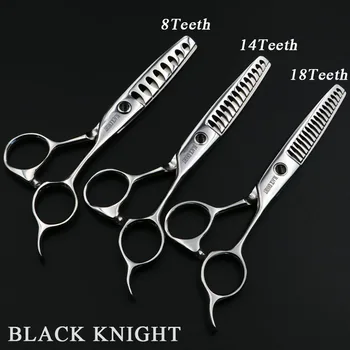 Black Knight 6 colių plaukų Retinimo, Žirklės Profesionalus Šukuosenų 8/14/18 dantų Žirklės Kirpykla žirklės Aukštos kokybės