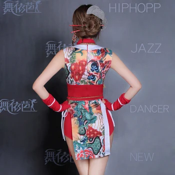 Retro Spausdinimo Suknelė Moterims Seksualus Kinijos Cheongsam vientisas Apranga DJ DS Rodyti Moterų Dainininkas Klubą Star Kostiumas