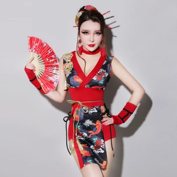 Retro Spausdinimo Suknelė Moterims Seksualus Kinijos Cheongsam vientisas Apranga DJ DS Rodyti Moterų Dainininkas Klubą Star Kostiumas