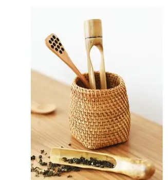 Rotango kūrybos rašiklio laikiklis laikymo krepšelis arbatos ceremonija saugojimo vamzdis buitinių arbatos rinkinys, priedai bambuko krepšelį retro