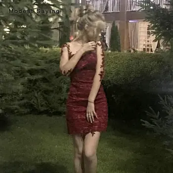 Iliuzija Vyno Raudona Undinėlės O Kaklo Nėrinių Vakaro Suknelės 2020 m., su Nuimamu Sijonu ilgomis Rankovėmis Šalies Prom Chalatai chalatas de soiree