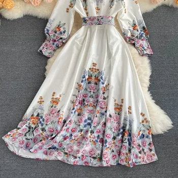 2020 Metų Vasaros Atostogų Suknelės Ponios Elegantiška Vintage Gėlių Spausdinti Ilgos Suknelės Ponios Blyksnius Rankovėmis Boho Vestidos Moterims