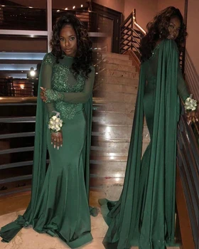 Afrikos Vakarinės Suknelės O-Kaklo Appliques Ilgomis Rankovėmis Nėrinių Undinė Žalia Prom Dresses Žaliojo Oficialią Suknelės, Šaliai