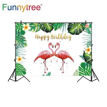 Funnytree medžiaga naujagimių fotografijos flamingo fone palmių lapų atogrąžų vasaros atostogų derliaus asmens pritaikyti foną