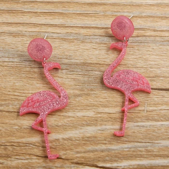 STRATHSPEY Naujas Ateina Mielas Mielas Paukštis, Lašas Auskarai Ilgai Flamingo Akrilo Papuošalai Mergaitėms Animacinių filmų Bijoux Moterų Rožinės spalvos Auskarai