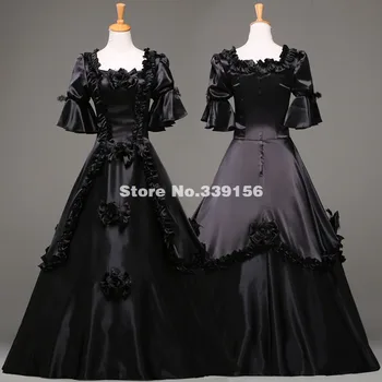 Juodos Spalvos Gotikos Halloween Party Dress Moterų Viduramžių Fantazijos Chalatai Suknelė Karnavalas Maskuotis Suknelė, Kostiumas Individualų