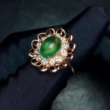 Natūrali žalioji prehnite Žiedas S925 Sidabro Natūralus Akmuo Prabanga didelis saulėgrąžos Žiedas supa Moterų šalis dovana Žiedai, Papuošalai