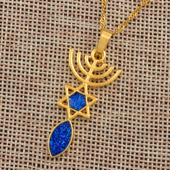 Anniyo Izraelio Menorah Hanukkah Karoliai, Aukso Spalvos Papuošalai Žvaigždė Davidas Izraeliečių Simbolis Hexagram Nacionalinės #123606
