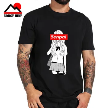 Nauja stiliaus Vyrų drabužiai Senpai Anime Mergina Juodai Balto Print T-shirt vyrai Manga Streetwear Tee Medvilnės Marškinėlius Unisex Harajuku Drabužiai