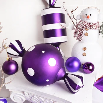 Kalėdų išdėstymas rekvizitai 40CM violetinė dažytos saldainiai stiliaus pakabukas saldainių parduotuvė maketas modeliavimas saldainiai