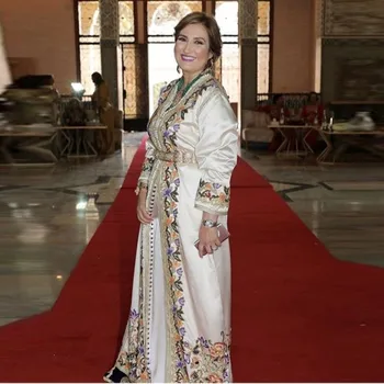 Prabanga Plius Dydis Gėlių Musulmonų Vakaro Suknelės Arabų Dubai Stilius Maroko Kaftan Gėlių Siuvinėjimas Ilgomis Rankovėmis Ilgai Arabija Suknelė