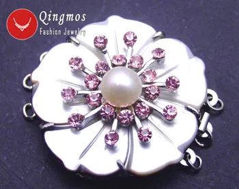 Qingmos 40mm Dvigubo Sluoksnio Shell Cameo Gėlių 3 styginių Perlų Papuošalui Reikmenys, Papuošalai su Rožinės spalvos Kristalas-gp124