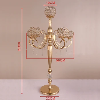 84cm Ūgio Aukso Metalo vestuvių kandeliabrai 5-ginklų kristalų žvakių laikiklis vestuvių dekoravimas 10 vnt./daug