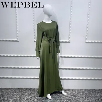 WEPBEL Moterų Mados Elegantiškas Nėriniai-up Suknelė Rudenį Atsitiktinis ilgomis Rankovėmis O-Kaklo Aukštos Juosmens Grindų Ilgio Suknelė