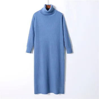 Moterų Megztinis midi suknelė 2020 