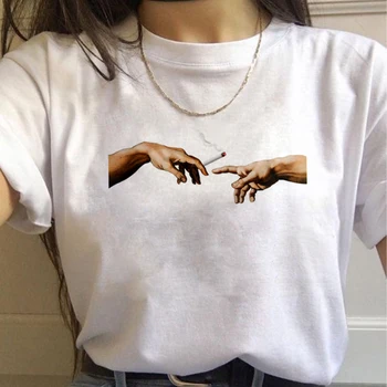 Mikelandželas Estetinės viršuje tees femme atsitiktinis tumblr pora drabužių japonijos spausdinti marškinėlius harajuku kawaii harajuku
