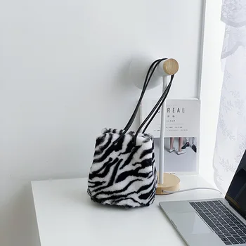 Zebra Modelis Pliušinis Maišą Mados Ponios Petį Krepšys Mielas Kibirą Rankinėje Korėjos Stiliaus Moteris Mažas Crossbody Krepšiai Naujas