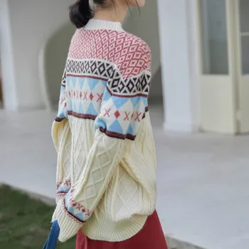 Korėjos Harajuku Stilius, Spausdinta Ilgomis Rankovėmis Mezgimo Megztinis Moterims Rudens Žiemos Atsitiktinis Puloveriai Jumper Moteris Megztiniai