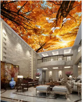 Aukso Saulės miškų kambarį miegamojo lubų Kraštovaizdžio tapetai freskomis lubos, 3d dizaino sieninis