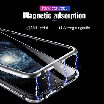 360 Metalo Magnetinių Telefono dėklas Skirtas iPhone 11 Pro Max 7 8 6 6s Atveju iPhone XR X XS Max 6 6S 7 8 Plius Grūdinto Stiklo Dangtis Atveju