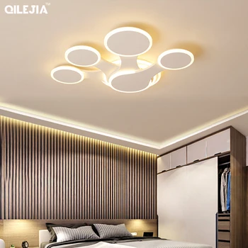 Modernus apšvietimas, šviestuvai, miegamojo kambarį patalpų apšvietimas ratu apdaila baltos spalvos lubų liustra
